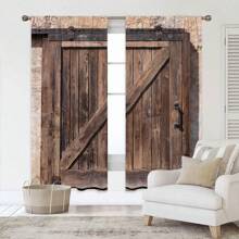 2 Vintage Replica Barn Door Curtains. 3D Digital Print Shade Hanging Curtain. Country Style, Living Room Bedroom Study Decorated Curtains. A Set Of Two Pieces, Home Living Room Bedroom Dining Room Kitchen Window Decoration. Retro Farmhouse Style Wood Grain Iron Pattern For Shade Decoration In Boys And Girls Rooms. Retro American Style Home Decor, Four Seasons, Western Style.