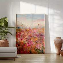 1 szt. Różowy wiosenny dziki kwiat botaniczny plakat artystyczny bez ramki nowoczesny współczesny styl - estetyczny kolorowy kwiat boho obraz na płótnie wydruk do wystroju Cottagecore, minimalistyczny kwiatowy obraz ścienny, poziomy wydruk artystyczny tuszem na powierzchni płótna