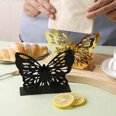 1pc Tissue Dispenser,Butterfly-Shaped Design Napkin Holder, Metal Napkin Rack For Kitchen Countertop, Dining Table, Table Decoration, Home Decoration