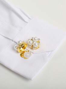 Fashion Cufflinks For Shirt Decorative Women Button Cover Faux Pearl Sleeve Button, Button Clips Metal Button Accessories 2pcs/Bag No Sewing Buttons Wedding Holiday Gift