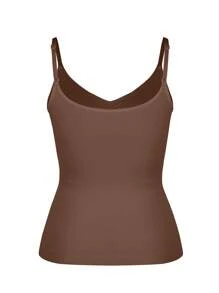 Camiseta sin mangas moldeadora para mujer FeelinGirl, top con control de abdomen, camiseta de tirantes compresión sin costuras con cuello en V - Marrón - Ver 6