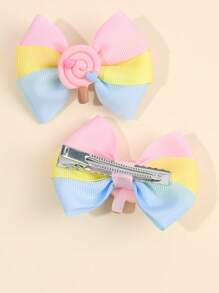 2 szt. Urocze kokardy do włosów z lizakami dla kobiet w kolorze różowym, niebieskim i żółtym, spinki krokodylkowe, mini spinki do włosów z cukierkami, dziewczęce kokardy do warkoczyków, spinki do włosów, prezent świąteczny, akcesoria do włosów dla kobiet