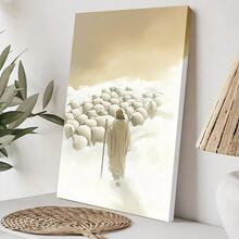 1pc Framed Canvas Wall Art Poster Abstract A Man With A Stick In Front Of A Herd Of Sheep Wall Art For Living Room Bedroom Bathroom Kitchen Apartment Hotel, Artful Home Decoration - Framed, Vertical - Framed Canvas - View 3