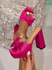 女士新款方头凉鞋，夏季厚底露趾厚底蝴蝶结绑带拖鞋