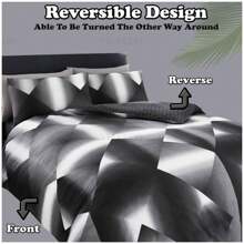 VELVETIO 3D Triangle Duvet Cover Set Polycotton Reversible Beddings - Black - View 7