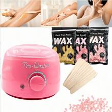 kit Calentador/Fundidor de Cera Española para Depilación Profesional con 300 grs de cera + 10 Aplicadores, Cera Española para Depilación de vello facial y vello corporal - Rosa - Ver 1