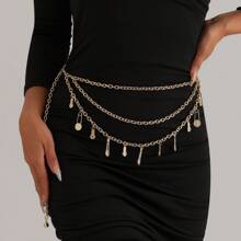 1pc Women's Versatile Multi-Layer Chain Tassel Waist Chain - Gold - View 3