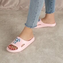 Women/Men's Summer Lightweight EVA One-Piece Thick Sole Comfortable Slip-On Slippers, Cartoon Cute Design, For Indoor Home Bathroom Shower - Blue Rabbit Pink - View 4