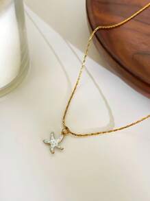 Monlansher 1pc New Stainless Steel Women Pendant Necklace, Fashionable Enamel Handcraft Starfish Pendant, Versatile Casual Daily Wear