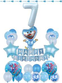 38 件 29 英寸蓝色充气 Poppy Playme 卡通生日铝箔气球 一岁生日装饰，卡通蓝色生日派对装饰，生日气球，适用于室内和室外派对装饰套装 - 彩色 - 查看 16