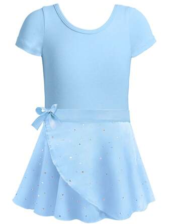 Young Girl Contrast Sequin Knot Side Asymmetrical Hem Active Dress