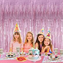 3pcs Metallic Foil Tinsel Fringe Curtains, Party Background Decoration, Birthday Party Wedding Decor Supplies