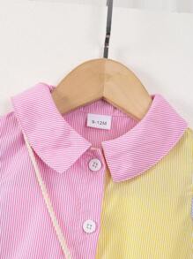 1 Pezzo Vestito estivo casual da bambina con maniche a palloncino, a righe verticali multicolore e borsa intrecciata - Multicolore - Visualizzare 3