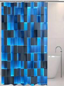 1pc, Deep Blue Geometric Pattern Printed, Plant Element Waterproof Shower Curtain Tapestry Wall Decor Curtain, With 12 Hooks Waterproof Polyester Fabric Shower Curtain, Bathroom Tub Divider, Modern Home Bathroom Decor, Waterproof Polyester Fabric, Machine Washable, Eyelet Top, Unlined Woven Shower Curtain, Suitable For Hotel Apartment Bathroom Decor, Home Decor Bathroom Accessory, Great As Gift, 35inX70in, 47inX70in, 59inX70in, 70inX70in