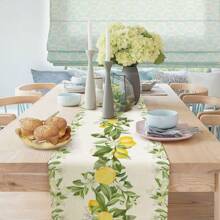 Mantel con motivos de hojas y flores de temporada, decoración de mesa de comedor de cocina con limones, decoración de mesa de comedor de estilo rústico en verde y amarillo - Multicolor - Ver 3