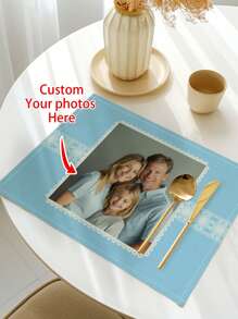 1pc Customized Photo Placemats, Personalized Name Printed Heat Resistant Kitchen Mats For Dining Table, Home Party Decoration
