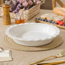 MALACASA Ceramic Baking Tray Set, Round Pie Dish With Bas-Relief,  White With Honeycombed Design, Baking Dish, Pie Pans, 1200ml - White - View 1