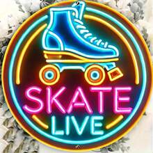Levendig "Skate Live" Neonbord - Kleurrijke rolschaatsen en skateboards ontwerp Ronde houten wandkunst met ophangbeugel, geschikt voor thuis, slaapkamer, garagedecoratie, geweldig voor kamerdecoratie, willekeurig gatontwerp