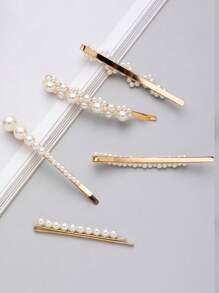 5 piezas Pinzas para el cabello con perla, en varias combinaciones. Pinzas para el cabello de aleación con perlas falsas, adecuadas para uso diario, fiestas y citas. Pinzas para el cabello, ganchos para el cabello, hebillas para el cabello