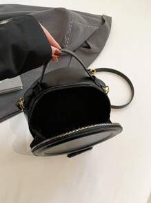 Round Design Lady Handbag Vintage PU Leather Shoulder Bag For Women Fashion Clutch Purses High Quality Crossbody Bag Female Travel Totes Daily Removable Commuting Bag Give A Gift To A Friend