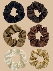 6/12pcs Girls Pink Series Fabric Scrunchies, Solid Color Simple Elastic Hair Ties, Random Color - Multicolor - View 8