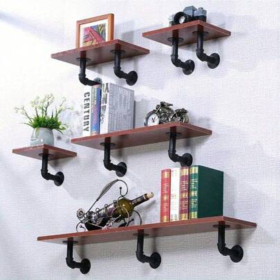 6 Pack Pipe Shelf Brackets Industrial Shelf Vintage Wall Mounted Floating Shelves With Screws All Metal Rustic Pipe Decor For Custom Wood Shelves Wall Mounted
