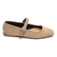 Suede Mary Jane Ballerinas With Adjustable Strap - Khaki - View 2