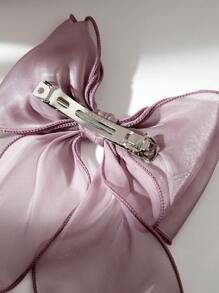 1pc Oversized Iridescent Chiffon Bowknot Ribbon Hair Clip Hairband For Girl