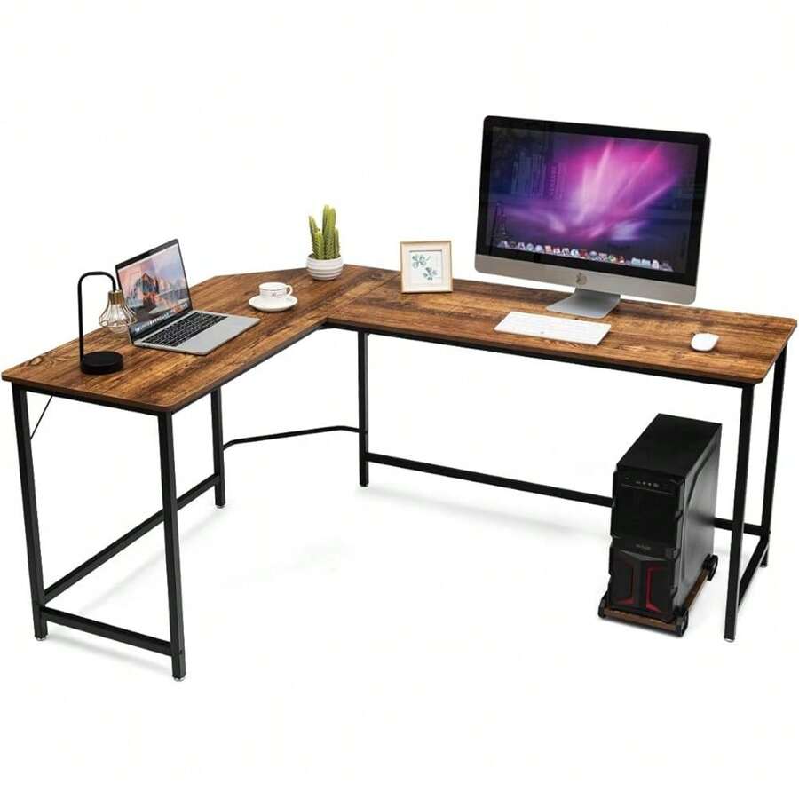 Furinno Computerschreibtisch 97,5 X 72,6 X 39,5 Cm – Columbia Walnuss/Schwarz, Mit Seitlichen Regalen, Platzsparend