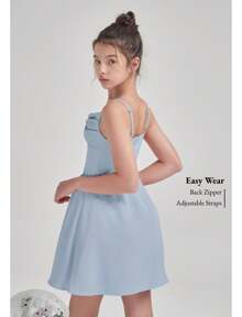 EXARUS EXARUS Vestido de tirantes finos para niñas con frunces y cuello vuelto para baile de graduación, fiesta de graduación, vestidos formales de corte A, de 8 a 14 años