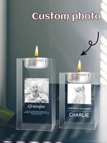 Custom Photo Candle Holder, Remembrance Gift, Passed Away Loved One, Picture In Glass, Holiday Decor | 3D Photo Crystal Candle Holder,Memorial Gifts For Loss Of Dad, Mom Or Loved One , Engraved Inside The CrystalGlass With Your Photo And Text -Bereavement AndCondolence Gift -Remembrance - Multicolor - View 5
