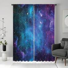 2pcs Blue Purple Galaxy Fabric Curtains Rod Pocket Outer Space Bedroom Decor Universe Fantasy Starry Sky Star Nebula Art Printed Curtain Design For Youngsters Living Room Window Drapes Home Decor(59x65in, 79x87in, 84x63in, 104x84in), Outdoor Curtains - 彩色 - 查看 7