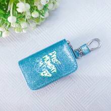 Car Key Bag Uniform Car Key Storage Bag Creative Keychain Blingbling Car Key Protector Secure Zipper Closure Protector Stylish Waist Pocket Car Key Protector Unisex For Women Mini Wallet,1pc Black & Gold PU Leather Car Key Case - Multicolor - View 62