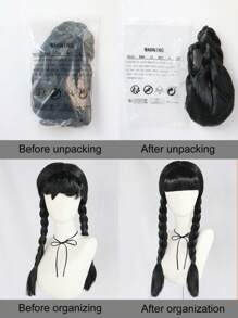 28 Inch Long Black Dual Braided Cosplay Wig With Bangs For Women Halloween Costume Anime Party, Black Double Low Braided Hairstyle Film Character Wig For Concerts Vacation Photography Themed Events Comic Con Exhibition