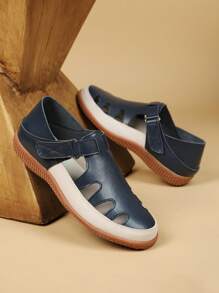 Vintage Rzymskie Sandały z Jedną Klamrą, Casual Gruba Podeszwa Zamknięte Palce Skórzane Sandały Z Miękką Podeszwą Dla Kobiet