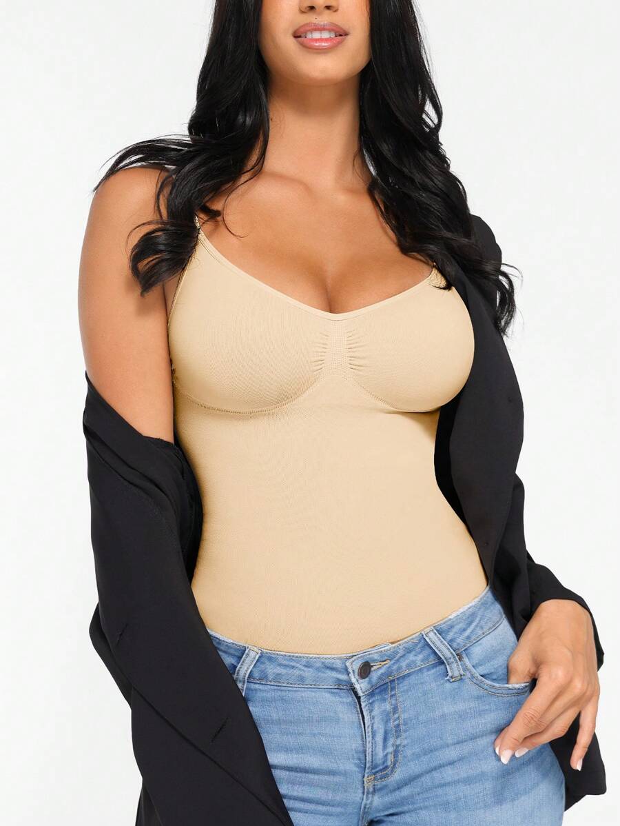 FeelinGirl Womens Tank Top Shapewear Tummy Control Tops Slimming Cami Tank Seamless Compression V Neck Camisole - Màu be - Xem 1