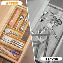 Vandise Cutlery Tray Bamboo Drawer Organiser Expandable From 32 X 43cm To 52 X 43cm, 5cm Depth, Waterproof Utensil Holder 6 To 8 Separate Slots For Kitchen, Bedroom, Office Cutlery Drawer Organiser, Expandable Utensil Tray For Kitchen, Adjustable Wood Flatware Holder, Drawer Organiser Trays, Compact Storage For Spoons Forks Knives, 20.5"W X 17"W X 2"H  Cutlery Tray Drawer Organiser Rack 6-8 Compartment Holder Knife And Fork Drawer Organiser, Expandable Kitchen Cutlery Trays, Adjustable Large Utensil Drawer Organiser - Khaki - View 5