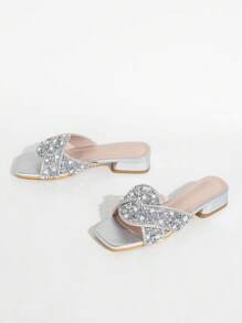 Modische Damen Peep-Zehen Sandalen, neuartige luxuriöse mit Perlen & Strass verzierte Urlaubs- und Party Vielseitige Quadratische Spitze Plateau Absatz Sexy Charm Slides