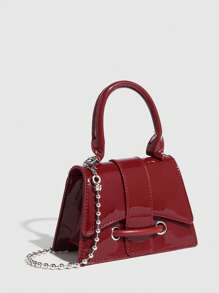 1pc Girl's Solid Color PU Leather Mini Square Shoulder Bag, Metal Chain Strap Crossbody Purse, Casual Handbag Suitable For Girls, Students, School, And Daily Outings