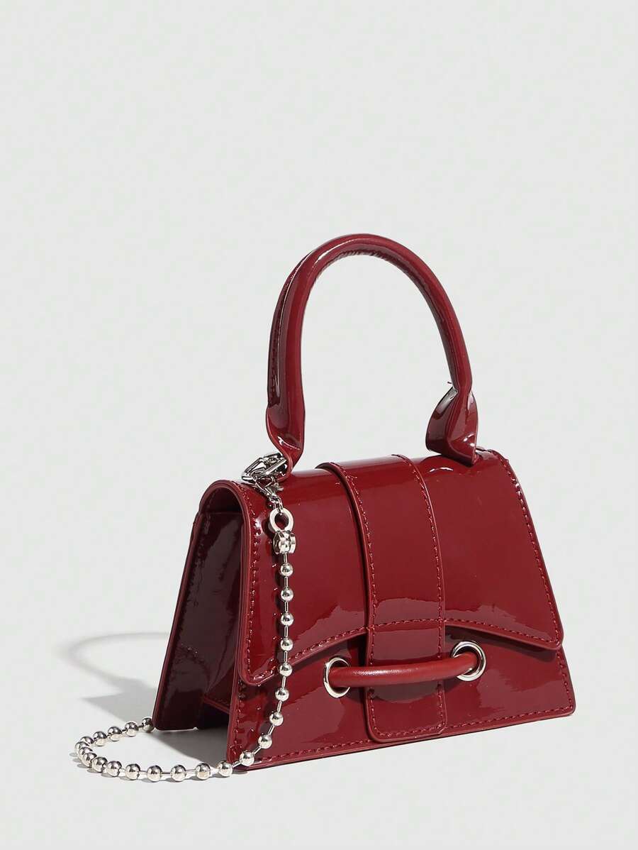 1pc Girl's Solid Color PU Leather Mini Square Shoulder Bag, Metal Chain Strap Crossbody Purse, Casual Handbag Suitable For Girls, Students, School, And Daily Outings