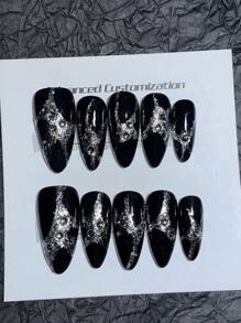 10 pièces de faux ongles portables faits à la main. Forme d'amande, design d'ongles œil de chat à effet lumineux, design élégant et simple de haute qualité, ongles personnalisés avec graffiti de dessin animé et couleurs flashy, faux ongles couvrant entièrement les ongles, ongles Y2K, ongles à relief