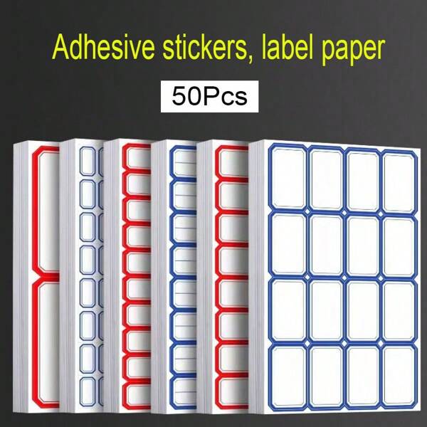 50pcs Blank Handwritten Office Self-Adhesive Label Paper Stickers, Name Tag Stickers