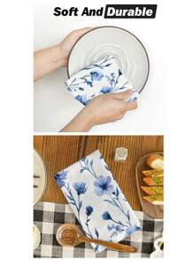2pcs Set Watercolor Floral Pattern Kitchen Towels, Soft Absorbent Hand Towels For Kitchen, Dining Table, Bathroom, Home Use