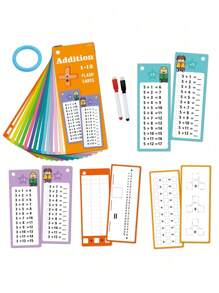 Children's Math Game Cards, Math Addition Subtraction Multiplication Division Flash Cards, Multiplication And Division Learning Toys, Suitable For Kids (Random Styles) (Pen And Ring Colors Random), Educational Math Writing Toys For Children
