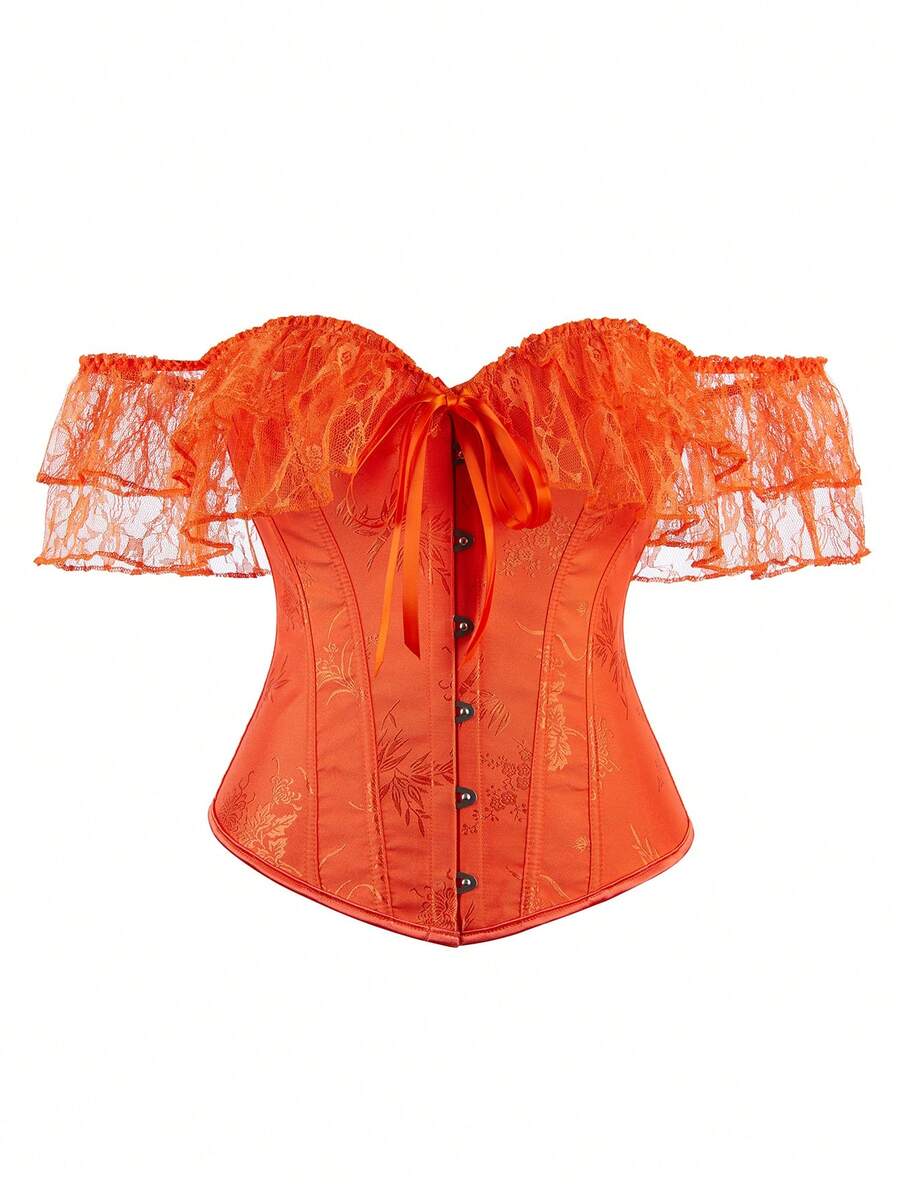 女士万圣节鱼骨塑身衣蕾丝花边紧身胸衣短款上衣，腰部收紧新年派对情人节假期上衣，束腹上衣，毕业典礼，奶油黄，万圣节服装