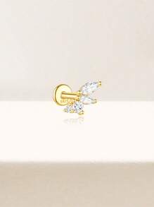 1Pc S925 Sterling Silver Crown Zirconia Flat End Piercing Earring Women Daily Fine Jewelry