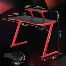 2025-NEW Intimate WM Heart Gaming Table 110cm. Ergonomic Computer Table. Desk With Carbon Fiber Table Top. Rotating Headset Holder. Handle Holder And Cup Holder. Black And Red - 影像顏色 - 查看 2