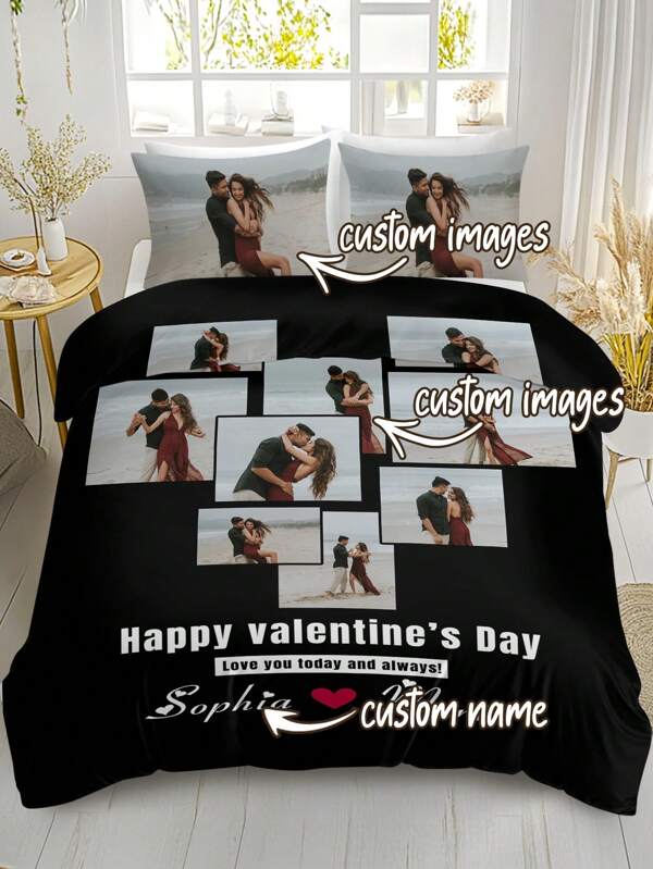 1 set da 3 pezzi di biancheria da letto personalizzata, set copripiumino, regalo perfetto per San Valentino (amanti, accogliente, unico), racconta i piccoli momenti della vita, adatto per la biancheria da letto della camera da letto