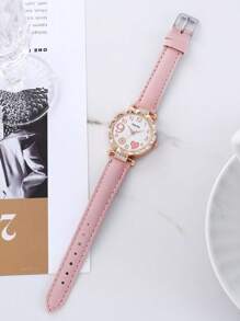 6pcs/Set Fashionable Simple Round Arabic Heart Design Dial Strap Quartz Watch + Butterfly Jewelry Set/Love Diamond Set/Water Drop Diamond Set Rings, Stud Earrings, Bracelets, Necklaces The Best Choice Set For Halloween, Christmas, Valentine's Day, Mother's Day, Holiday Gifts - White - View 8