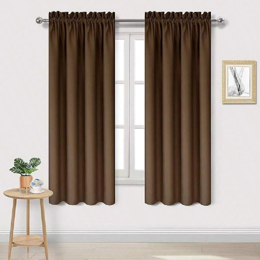 DWCN 2pcs Blackout Curtains Room Darkening Thermal Insulated Bedroom Curtains Window Curtain Panels - màu nâu - Xem 1